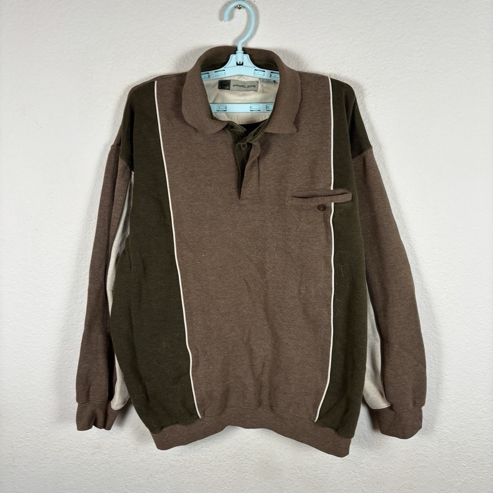 Apparel Zone Mens Polo Sz 2XL Long Sleeve Soft Comfort Pocket Excellent